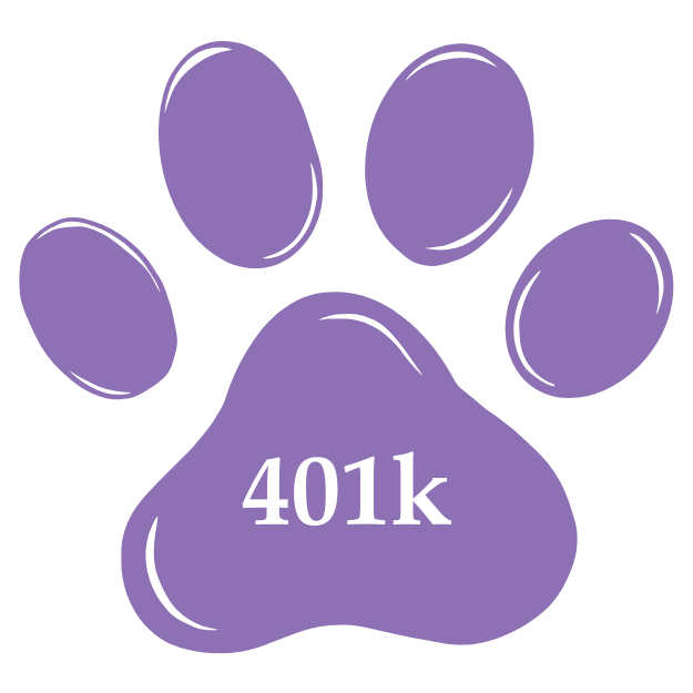 A purple pour with the word 401(k) in it