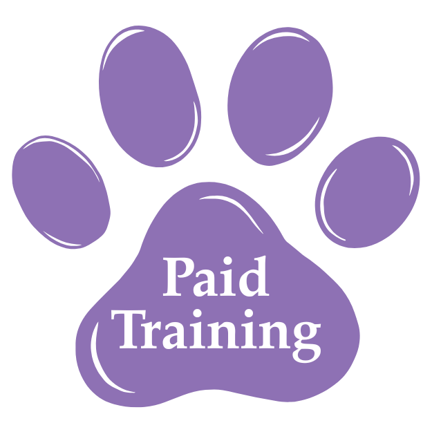 A purple paw with the words paid training
