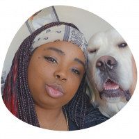 A photo of Jasmine with her dog